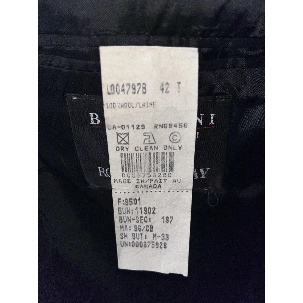 Brandini Sport Coat Jacket Black‎ 3 Button Mens - Size 42R